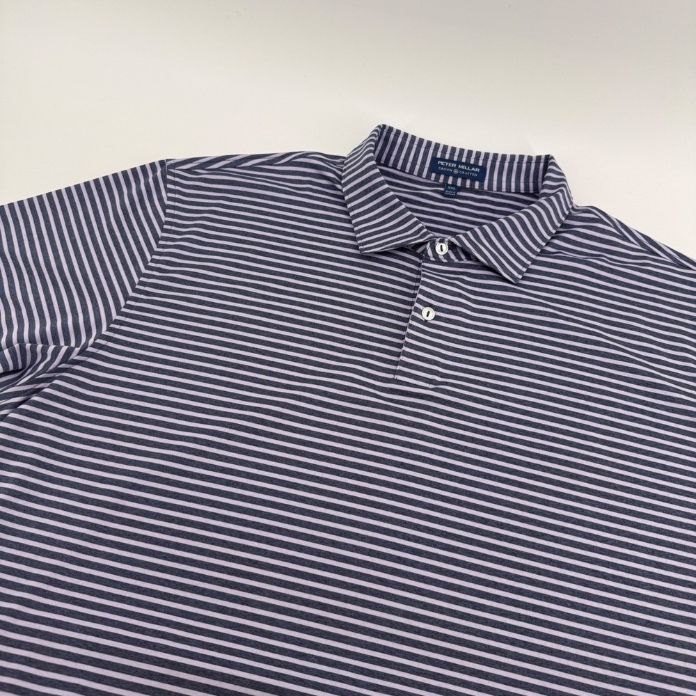 Peter Millar Crown Crafted Mens XXL Purple Striped Performance Golf Polo Shirt